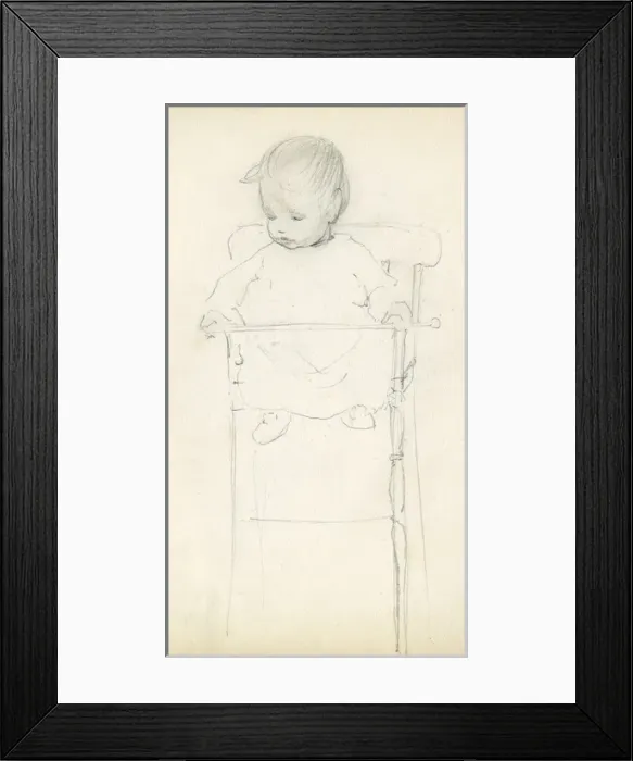 Framed Print : Pencil sketch of baby in high chair Framed Print : Pencil sketch of baby in high chair