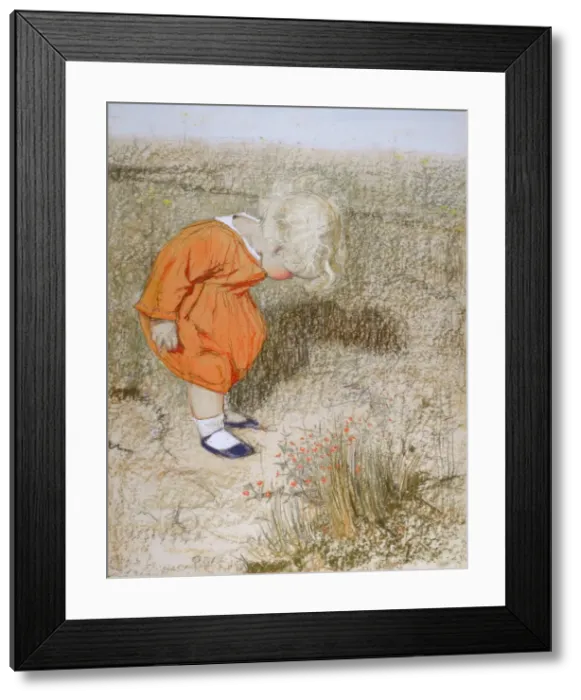 Framed Print : Toddler in orange dress by Muriel Dawson Framed Print : Toddler in orange dress by Muriel Dawson