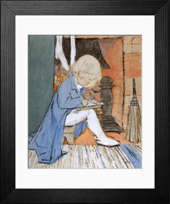 Framed Print : Child sitting by the fire by Muriel Dawson Framed Print : Child sitting by the fire by Muriel Dawson