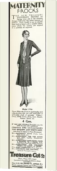 Advert for Treasure cot: Maternity wear 1930