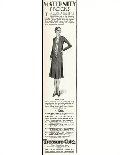 Advert for Treasure cot: Maternity wear 1930