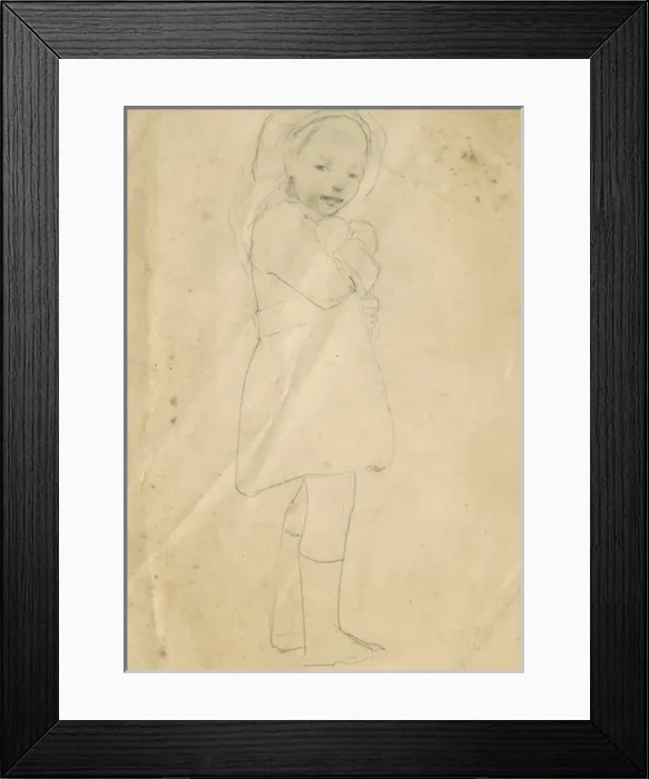 Framed Print : Pencil sketch of girl with doll Framed Print : Pencil sketch of girl with doll