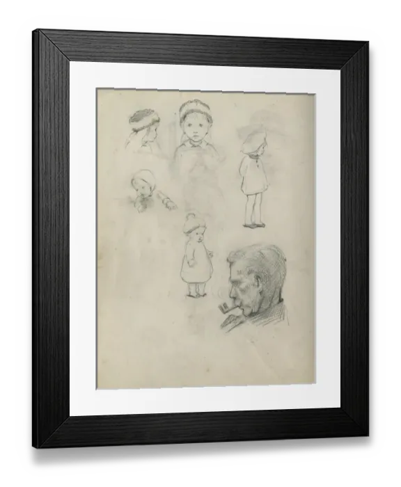 Framed Print : Pencil sketches of man and children Framed Print : Pencil sketches of man and children