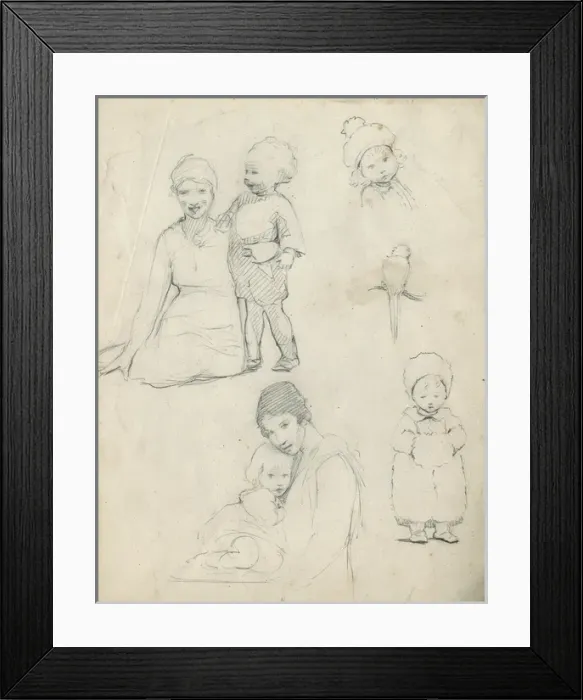 Framed Print : Pencil sketches of mothers and children Framed Print : Pencil sketches of mothers and children