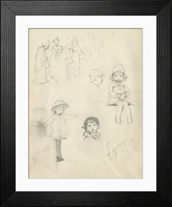 Framed Print : Pencil sketches of adults and children Framed Print : Pencil sketches of adults and children