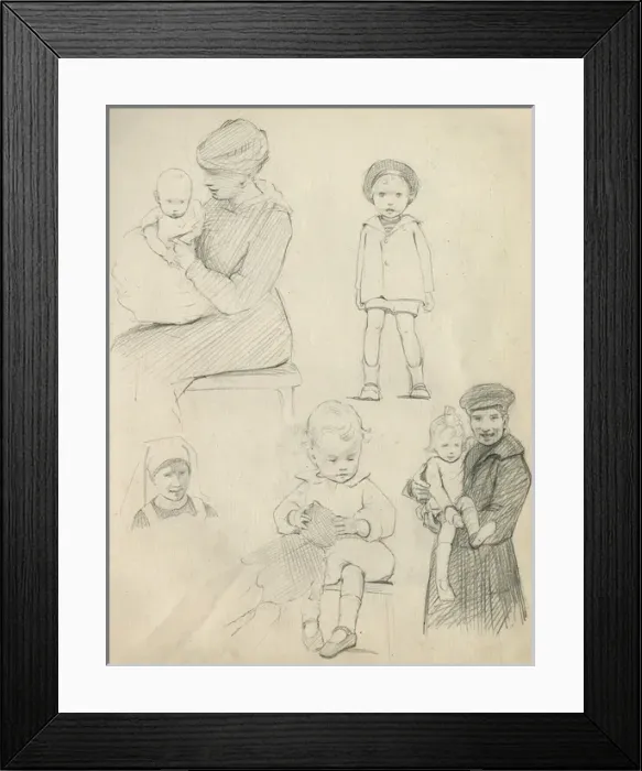 Framed Print : Pencil sketches of adults and children Framed Print : Pencil sketches of adults and children