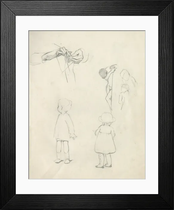 Framed Print : Pencil sketches of children and knitting hands Framed Print : Pencil sketches of children and knitting hands