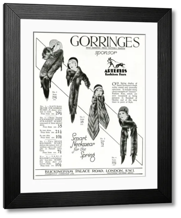 Framed Print : Advert for Gorringes: womens animal scarves 1930 Framed Print : Advert for Gorringes: womens animal scarves 1930