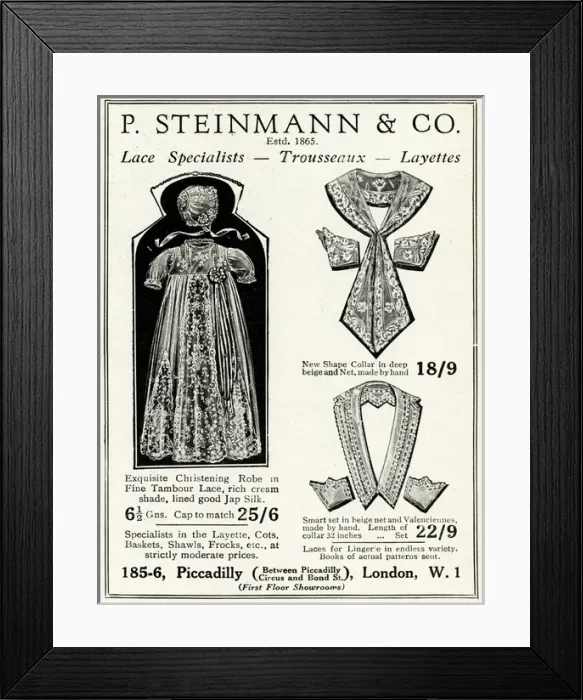 Framed Print : Advert for P. Steinmann Christening robes 1930 Framed Print : Advert for P. Steinmann Christening robes 1930