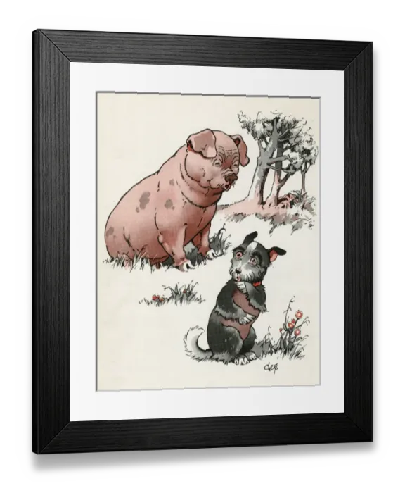 Framed Print : Jeek the puppy meets a pig Framed Print : Jeek the puppy meets a pig
