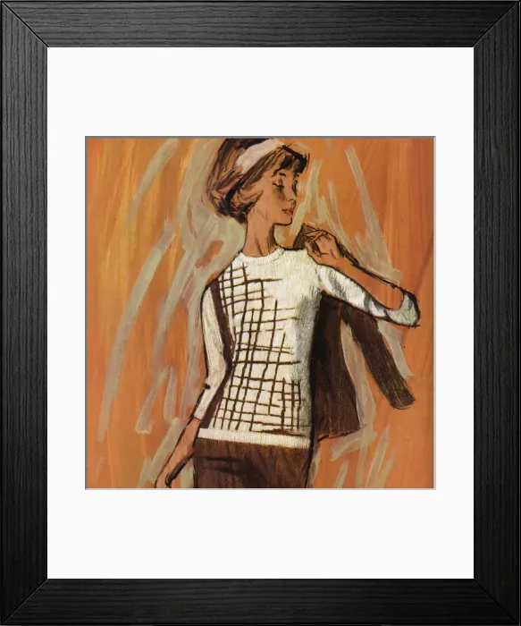 Framed Print : Ballantyne three-piece knitted suit - sixties woman Framed Print : Ballantyne three-piece knitted suit - sixties woman