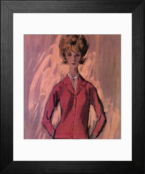 Framed Print : Ballantyne cardigan and skirt - sixties woman Framed Print : Ballantyne cardigan and skirt - sixties woman