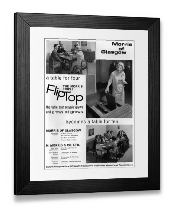 Framed Print : Morris flip top table advertisement Framed Print : Morris flip top table advertisement