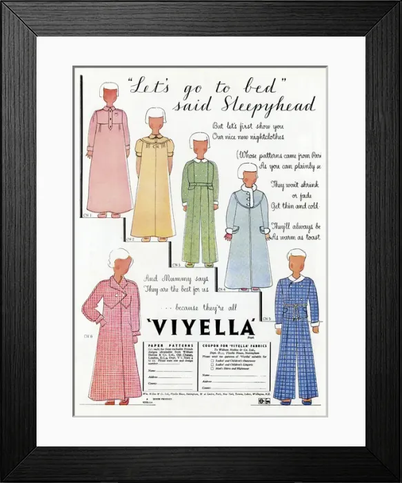 Framed Print : Advert for Viyella childrens sleepwear 1936 Framed Print : Advert for Viyella childrens sleepwear 1936