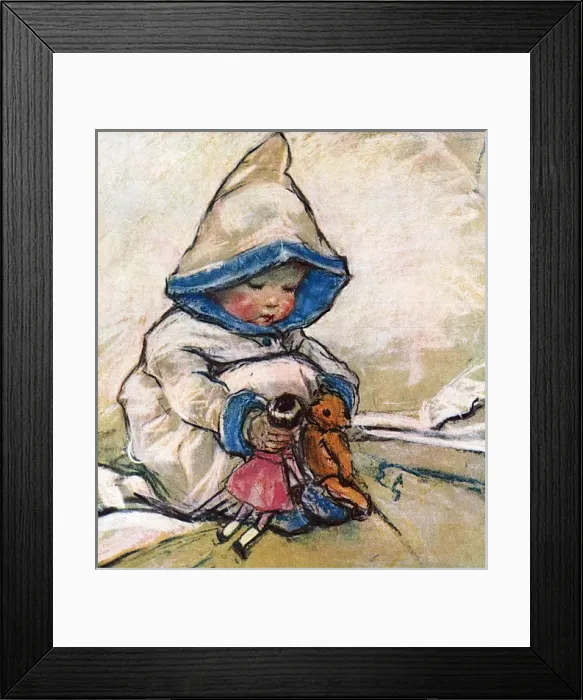 Framed Print : Little girl with doll and teddy by Muriel Dawson Framed Print : Little girl with doll and teddy by Muriel Dawson