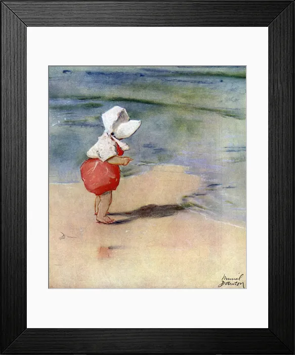 Framed Print : Little girl contemplating a paddle by Muriel Dawson Framed Print : Little girl contemplating a paddle by Muriel Dawson