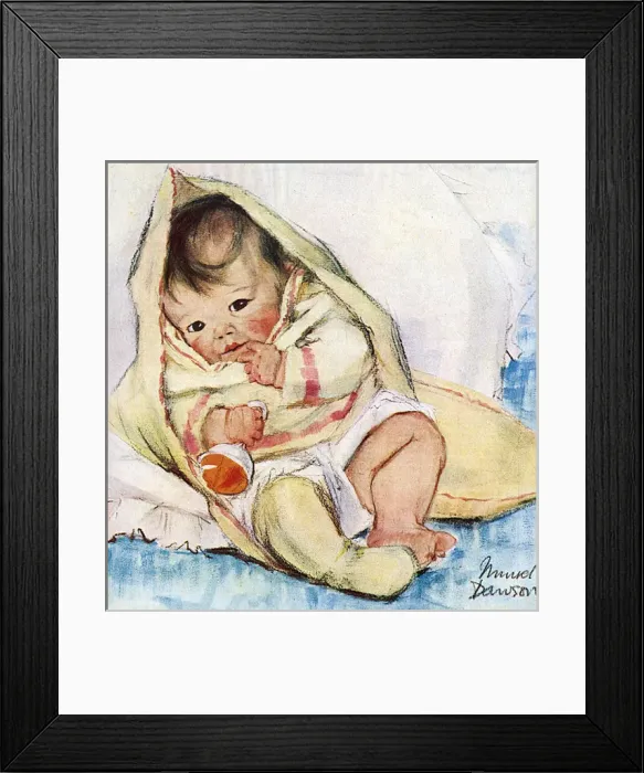 Framed Print : Baby in a blanket by Muriel Dawson Framed Print : Baby in a blanket by Muriel Dawson