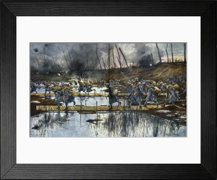 Framed Print : French infantry crossing Yser canal, Belgium, WW1 Framed Print : French infantry crossing Yser canal, Belgium, WW1