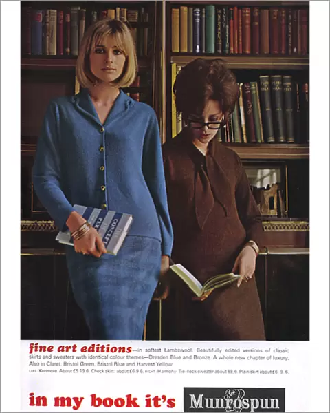 Munrospun advertisement featuring librarians, 1964