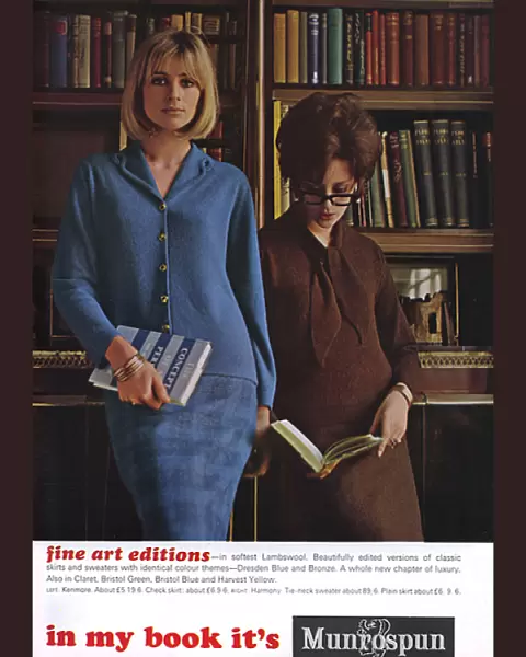 Munrospun advertisement featuring librarians, 1964