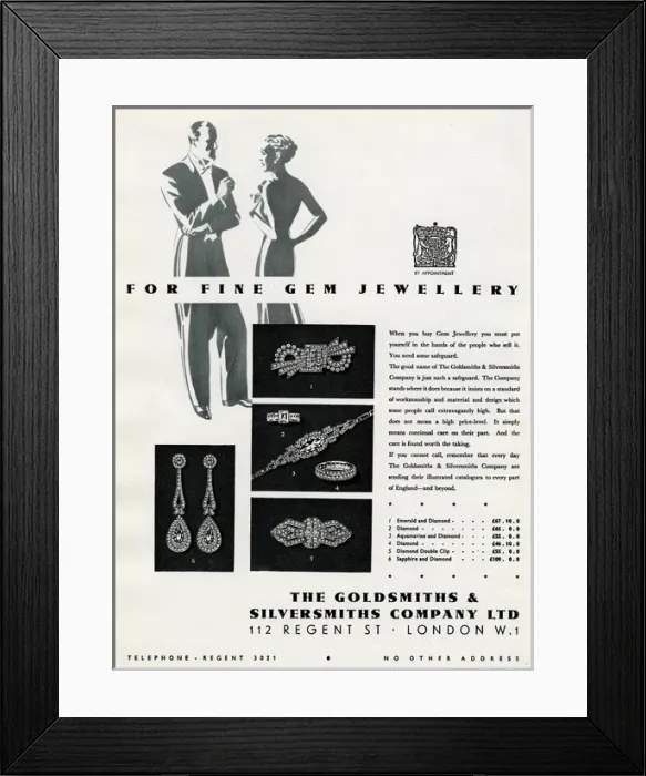 Framed Print : Advert for The Goldsmiths & Silversmiths Company 1937