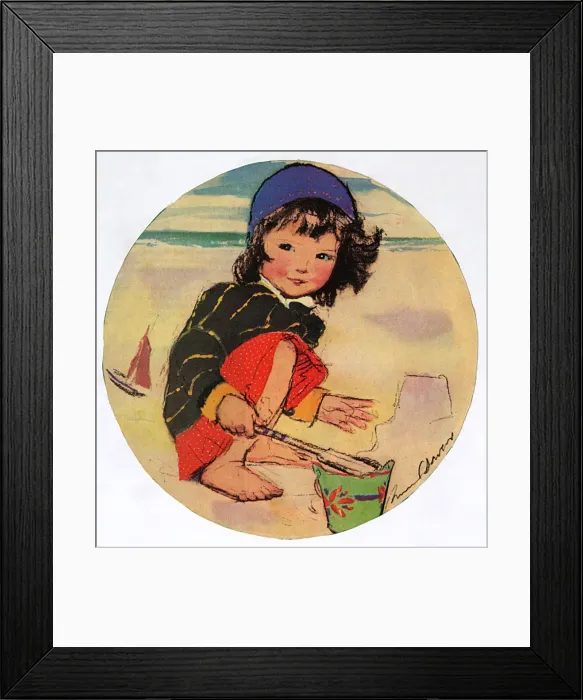 Framed Print : Little girl making sandcastles by Muriel Dawson Framed Print : Little girl making sandcastles by Muriel Dawson