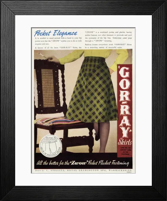 Framed Print : Advert for Gor-ray Koneray pocket skirts 1943 Framed Print : Advert for Gor-ray Koneray pocket skirts 1943