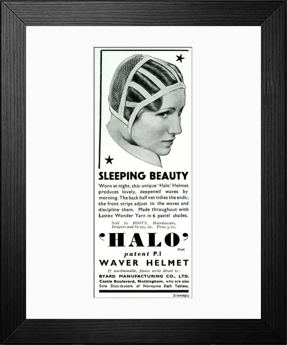 Framed Print : Advert for Halo sleeping cap 1936 Framed Print : Advert for Halo sleeping cap 1936