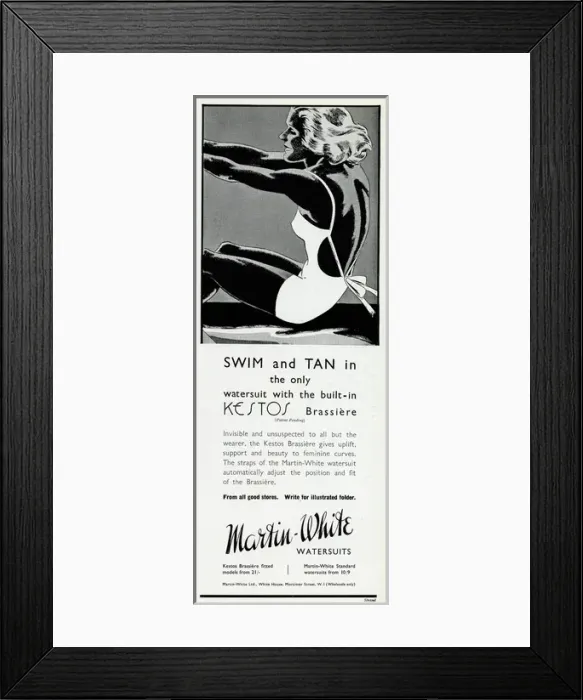 Framed Print : Advert for Martin-White swimsuits 1936 Framed Print : Advert for Martin-White swimsuits 1936