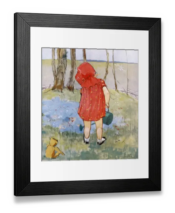 Framed Print : Little girl with watering can by Muriel Dawson Framed Print : Little girl with watering can by Muriel Dawson