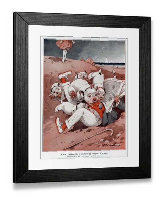 Framed Print : Bonzo persuades a friend to throw a stone by George Studdy Framed Print : Bonzo persuades a friend to throw a stone by George Studdy
