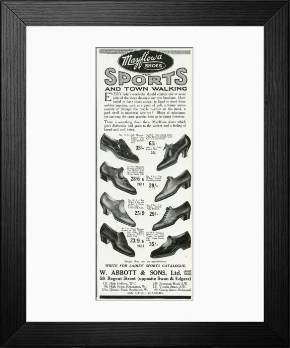 Framed Print : Advert for Mayflowa town walking womens shoes 1923 Framed Print : Advert for Mayflowa town walking womens shoes 1923