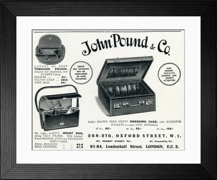 Framed Print : Advert for John Pound & Co dressing case 1920 Framed Print : Advert for John Pound & Co dressing case 1920