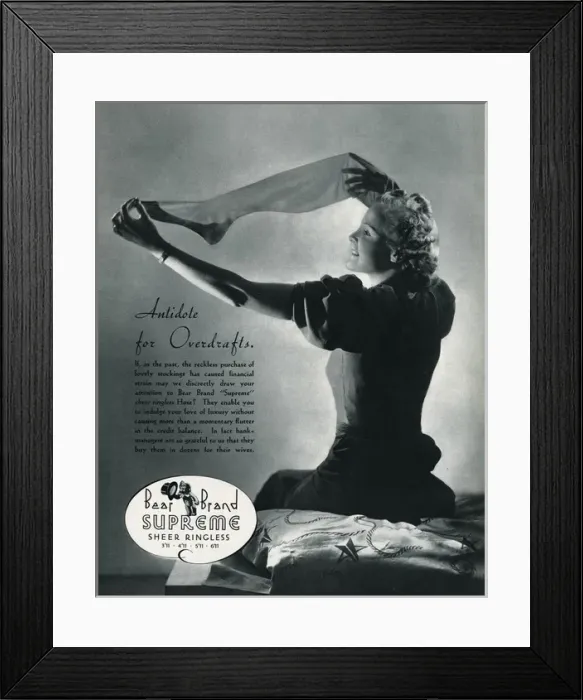 Framed Print : Advert for Stockings by Bear Brand 1938 Framed Print : Advert for Stockings by Bear Brand 1938