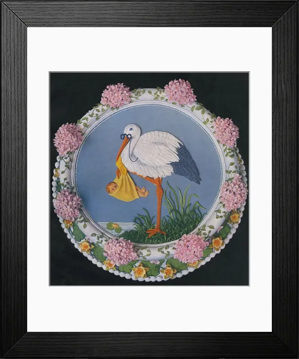 Framed Print : Decorative Stork Christening Cake Framed Print : Decorative Stork Christening Cake