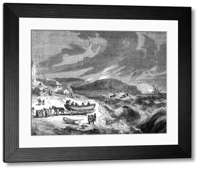 Framed Print : Preparing to launch a lifeboat, 1830s Framed Print : Preparing to launch a lifeboat, 1830s