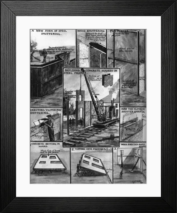 Framed Print : New House-building Techniques by G H Davis Framed Print : New House-building Techniques by G H Davis