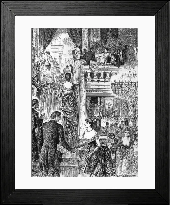 Framed Print : Guests arrive at a ball during the London Season, 1886