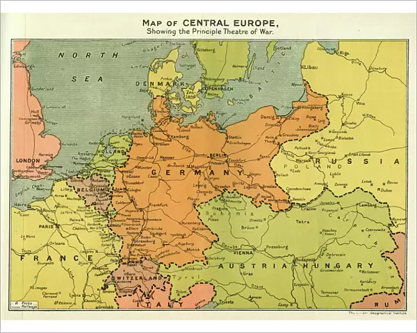 Map of Central Europe, World War One