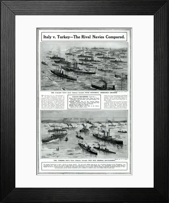 Framed Print : Italy v. Turkey, rival navies compared, by G. H. Davis Framed Print : Italy v. Turkey, rival navies compared, by G. H. Davis