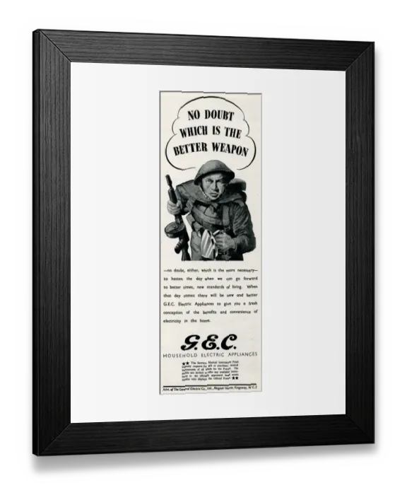 Framed Print : Advert for the General Electric Company 1944 Framed Print : Advert for the General Electric Company 1944
