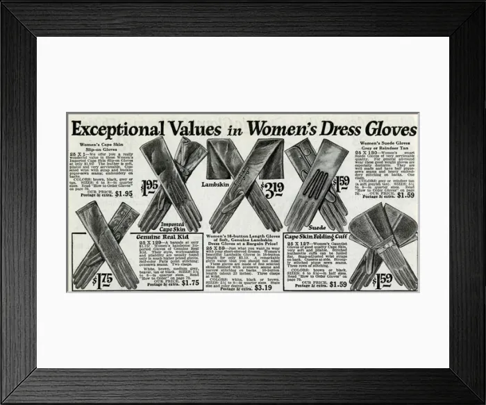 Framed Print : Womens dress gloves 1924 Framed Print : Womens dress gloves 1924