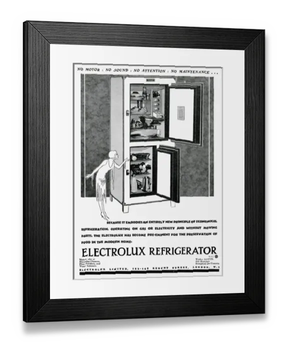 Framed Print : Advert for Electrolux refrigerator 1928 Framed Print : Advert for Electrolux refrigerator 1928
