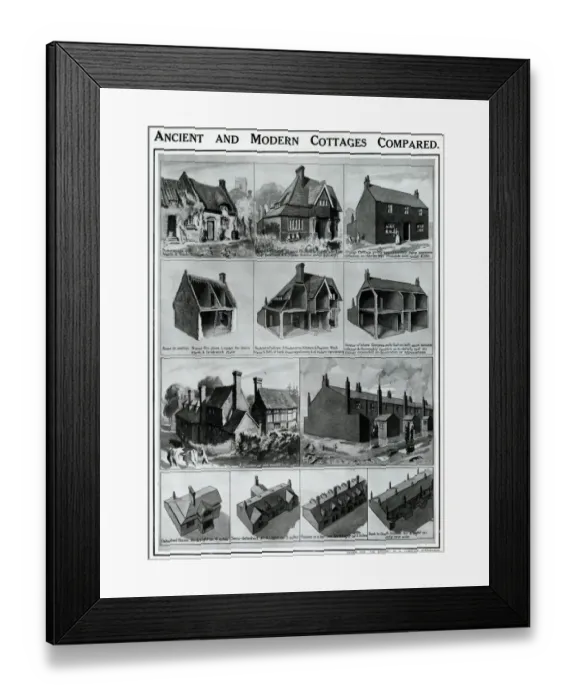 Framed Print : Ancient and modern cottages compared Framed Print : Ancient and modern cottages compared