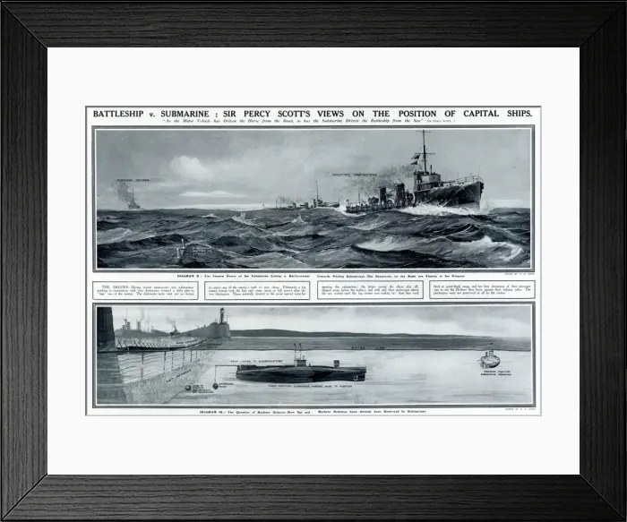 Framed Print : Battleship v. submarine by G. H. Davis Framed Print : Battleship v. submarine by G. H. Davis