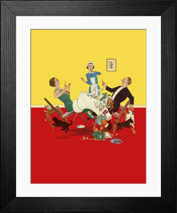 Framed Print : Two diners pull a wishbone rather too energetically Framed Print : Two diners pull a wishbone rather too energetically