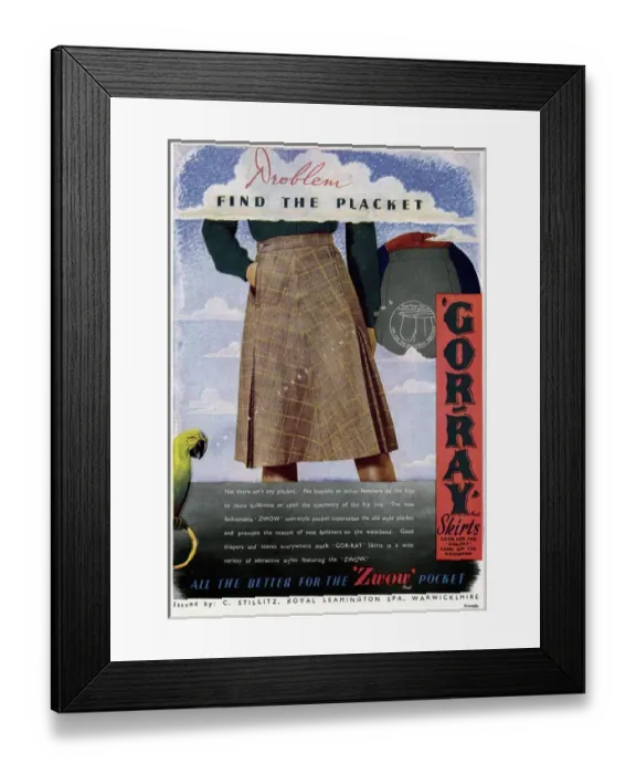 Framed Print : Advert for Gor-ray Koneray pocket skirts 1944 Framed Print : Advert for Gor-ray Koneray pocket skirts 1944