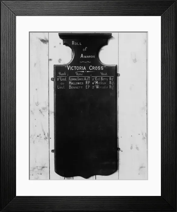 Framed Print : Roll of awards in hall of French chateau, Western Front, WW1 Framed Print : Roll of awards in hall of French chateau, Western Front, WW1