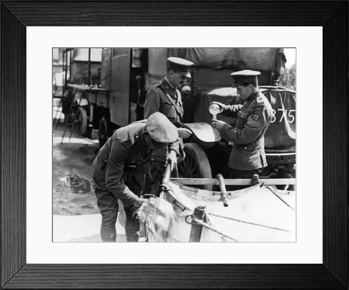 Framed Print : Purifying river water for British troops, Western Front, WW1 Framed Print : Purifying river water for British troops, Western Front, WW1