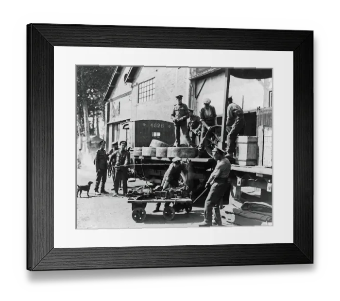 Framed Print : Loading spare motor parts, Western Front, WW1 Framed Print : Loading spare motor parts, Western Front, WW1